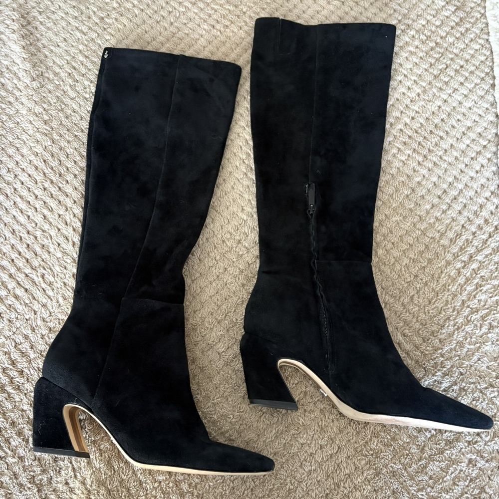 Sam Edelman Sulema Black Suede Leather Block Heel Pointed Toe 8 Quiet Luxury